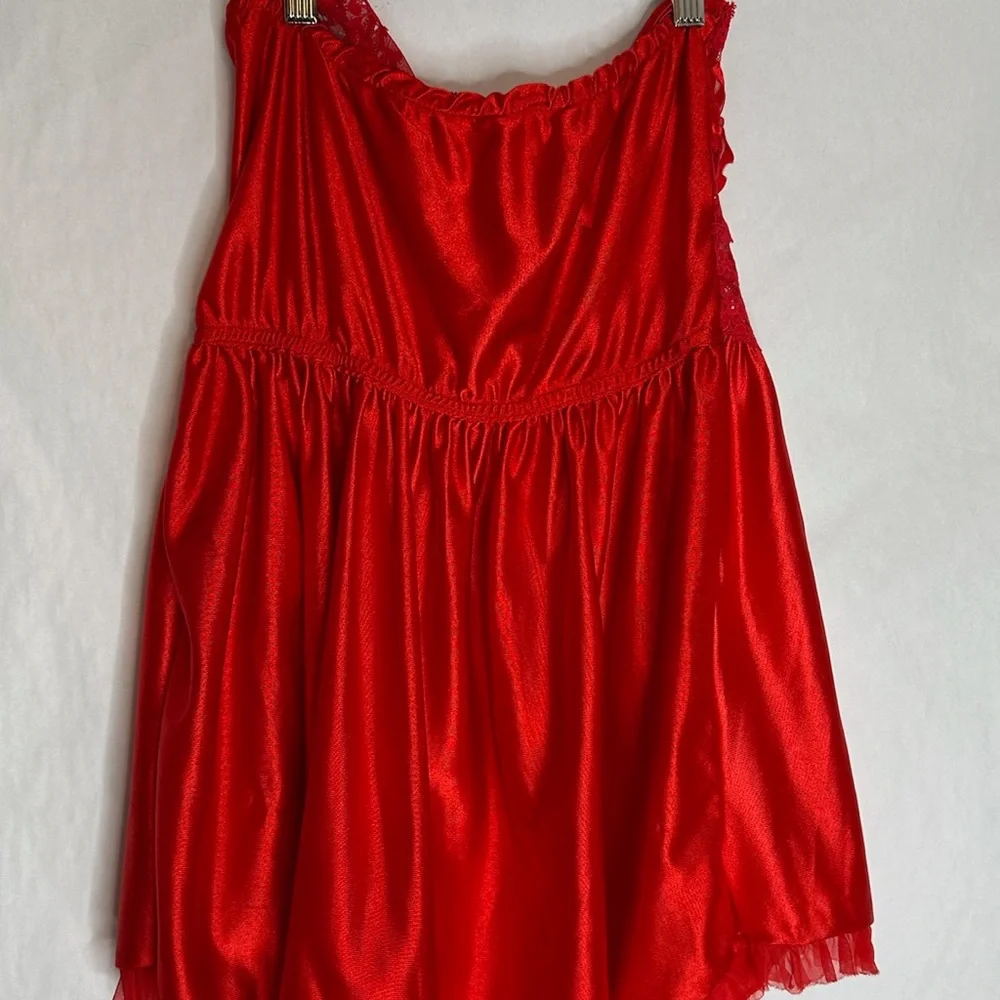 Vintage Red Lace & Satin Babydoll Slip Dress Lingerie Vamp Glamour Valentines - Picture 8 of 15